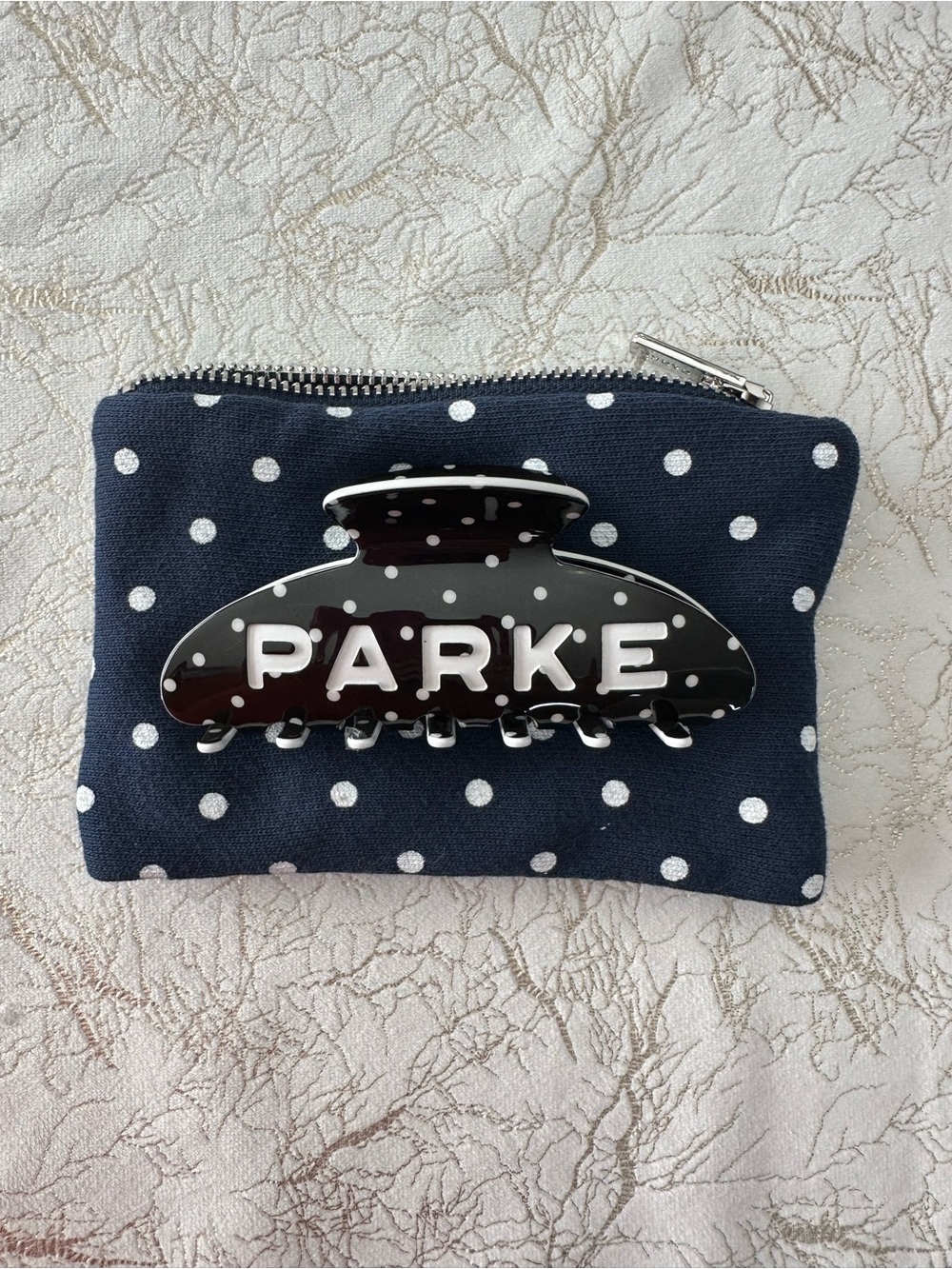 PARKE Black + White Polka Dot Claw Clip & Pouch